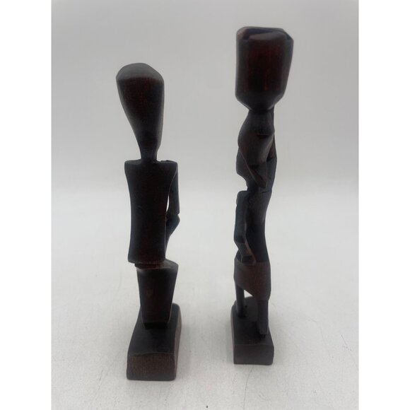 Hand-Carved Wooden Figurines 1980's  Kenya Women 7" Tall African Decor Art - Picture 5 of 7